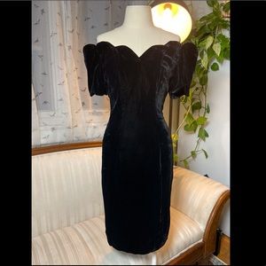 Scalloped, Off-shoulder, Velvet Dress